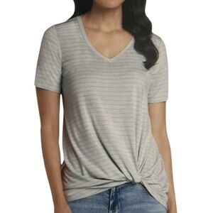 Matty M Women's Striped V-Neck Twist Front Tee- NWT